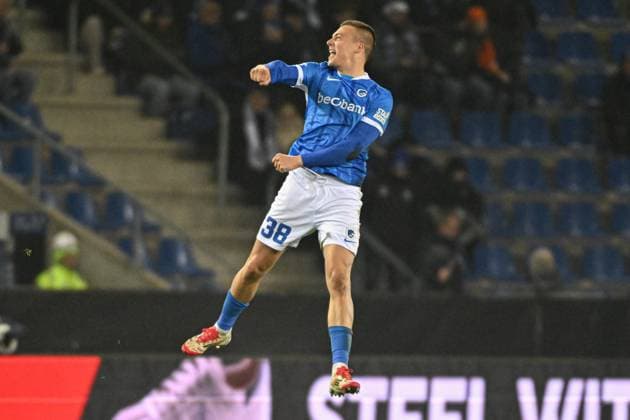 Genk s Daan Heymans celebrates after scoring during a soccer game between Belgian soccer team KRC Genk and Swedish team Malmo FF, in Genk, on Thursday 29 January 2026, on day eight of the League phase of the UEFA Europa League tournament. JILLxDELSAUX  x159645816x