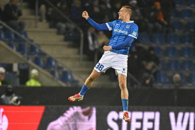 Genk s Daan Heymans celebrates after scoring during a soccer game between Belgian soccer team KRC Genk and Swedish team Malmo FF, in Genk, on Thursday 29 January 2026, on day eight of the League phase of the UEFA Europa League tournament. JILLxDELSAUX  x159645838x