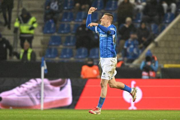 Genk s Daan Heymans celebrates after scoring during a soccer game between Belgian soccer team KRC Genk and Swedish team Malmo FF, in Genk, on Thursday 29 January 2026, on day eight of the League phase of the UEFA Europa League tournament. JILLxDELSAUX  x159645874x