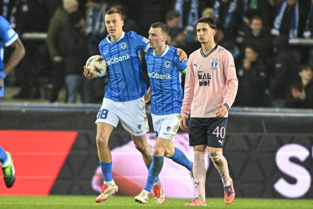 Genk s Daan Heymans celebrates after scoring during a soccer game between Belgian soccer team KRC Genk and Swedish team Malmo FF, in Genk, on Thursday 29 January 2026, on day eight of the League phase of the UEFA Europa League tournament. JILLxDELSAUX  x159645901x