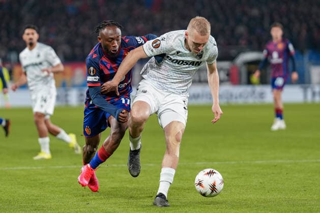 UEFA Europa League 2025 26 8 Matchday, Thursday 29 01 2026 FC Basel 1893 vs Viktoria Pilsen St Jakob Park Basel, Switzerland BÃ nie TraorÃ , Benie Traore 11, FC Basel , Karel SpaÄil, Karel Spacil 5, Viktoria Pilsen Copyright: xValentinxDomgjonix