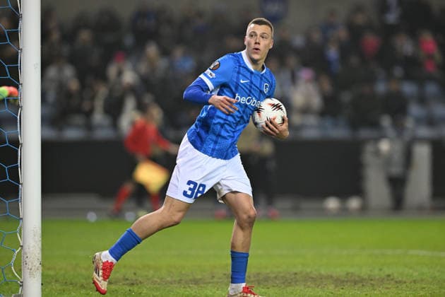260129 KRC Genk vs Malmo FF Daan Heymans (38) of Genk celebrates after scoring the 1-1 equalizer goal pictured during the 8th game in the Uefa Europa League season 2025-2026 League Phase between KRC Genk and Malmo FF from Sweden on January 29 , 2026 in Genk, Belgium. (Photo by David Catry Isosport) Genk Belgium  Copyright: xDavidxCatryx 20260129DC2_2128