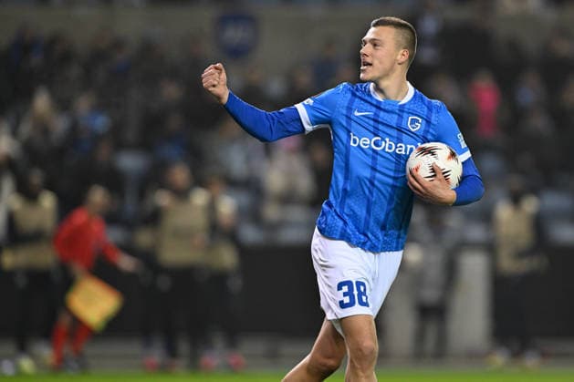 260129 KRC Genk vs Malmo FF Daan Heymans (38) of Genk celebrates after scoring the 1-1 equalizer goal pictured during the 8th game in the Uefa Europa League season 2025-2026 League Phase between KRC Genk and Malmo FF from Sweden on January 29 , 2026 in Genk, Belgium. (Photo by David Catry Isosport) Genk Belgium  Copyright: xDavidxCatryx 20260129DC2_2134