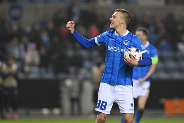 260129 KRC Genk vs Malmo FF Daan Heymans (38) of Genk celebrates after scoring the 1-1 equalizer goal pictured during the 8th game in the Uefa Europa League season 2025-2026 League Phase between KRC Genk and Malmo FF from Sweden on January 29 , 2026 in Genk, Belgium. (Photo by David Catry Isosport) Genk Belgium  Copyright: xDavidxCatryx 20260129DC2_2139