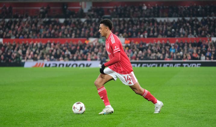 Dan Ndoye of Nottingham Forest seen in action during the UEFA Europa league football match between Nottingham Forest and Ferencvaros TC at the City Ground in Nottingham. Copyright: xPaulxBonser SportsxPressxPhotox Sportspressphoto_SPR86758