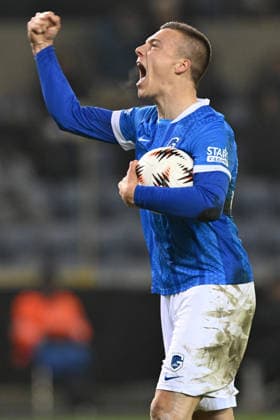 260129 KRC Genk vs Malmo FF Daan Heymans (38) of Genk celebrates after scoring the 1-1 equalizer goal pictured during the 8th game in the Uefa Europa League season 2025-2026 League Phase between KRC Genk and Malmo FF from Sweden on January 29 , 2026 in Genk, Belgium. (Photo by David Catry Isosport) Genk Belgium  Copyright: xDavidxCatryx 20260129DC2_2182