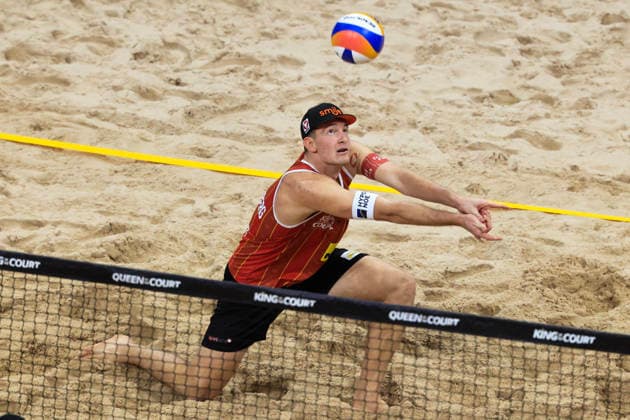 Austrias Timo Hammarberg during the final of the beach volleyball competition Stockholm Beach 2026, an official competition in the international Queen King of the Court series, at Avicii Arena in Stockholm, Sweden, January 29, 2026 STOCKHOLM SWEDEN x60160x  Copyright: xStefanxJerrevang TTx STOCKHOLM BEACH 2026