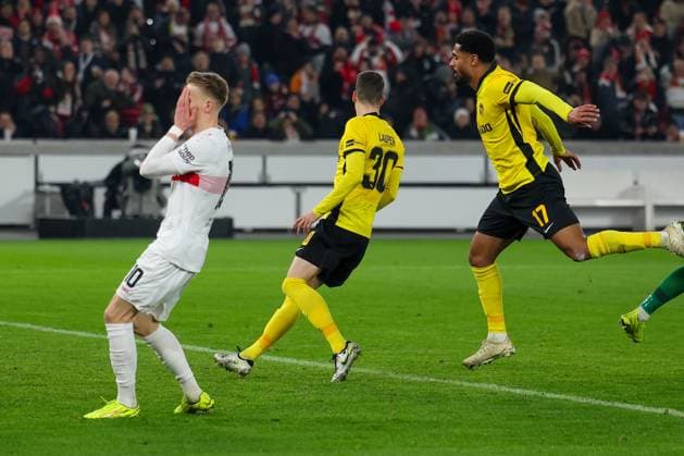 Disappointment, frustration at Chris Fuehrich 10 VfB Stuttgart after a missed chance, VfB Stuttgart vs BSC Young Boys Bern, Football, Men, UEFA Europa League, Season 2025 2026, Matchday 8, 29 01 2026 DFB regulations prohibit any use of photographs as image sequences and or quasi video Stuttgart Baden Wuerttemberg Germany Copyright: xkolbert-press MartinxAgüerax