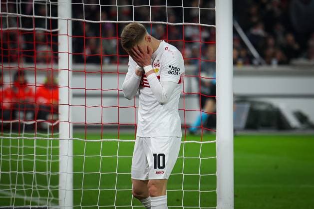 Disappointment, frustration at Chris Fuehrich 10 VfB Stuttgart after a missed chance, VfB Stuttgart vs BSC Young Boys Bern, Football, Men, UEFA Europa League, Season 2025 2026, Matchday 8, 29 01 2026 DFB regulations prohibit any use of photographs as image sequences and or quasi video Stuttgart Baden Wuerttemberg Germany Copyright: xkolbert-press MartinxAgüerax