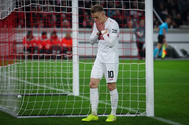 Disappointment, frustration at Chris Fuehrich 10 VfB Stuttgart after a missed chance, VfB Stuttgart vs BSC Young Boys Bern, Football, Men, UEFA Europa League, Season 2025 2026, Matchday 8, 29 01 2026 DFB regulations prohibit any use of photographs as image sequences and or quasi video Stuttgart Baden Wuerttemberg Germany Copyright: xkolbert-press MartinxAgüerax