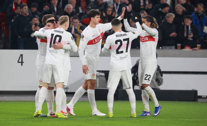 29 01 26 VfB Stuttgart Young Boys Bern Germany, Stuttgart, 29 01 2026, Football, UEFA Europa League, Season 2025 2026, VfB Stuttgart Young Boys Bern VFB cheers after 1 0 goal Deniz Undav li
