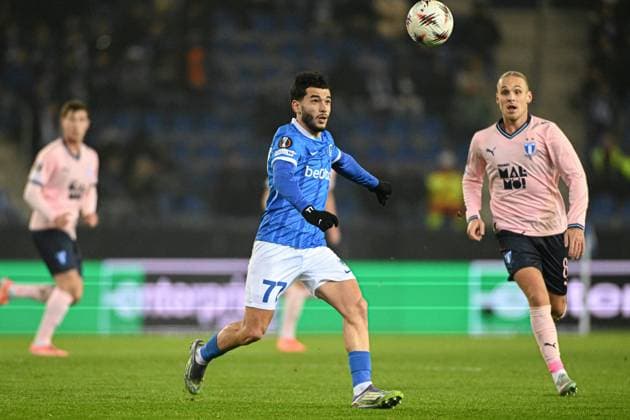 Genk s Zakaria El Ouahdi pictured in action during a soccer game between Belgian soccer team KRC Genk and Swedish team Malmo FF, in Genk, on Thursday 29 January 2026, on day eight of the League phase of the UEFA Europa League tournament. JILLxDELSAUX  x159647624x