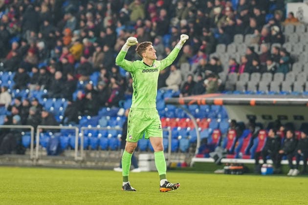 UEFA Europa League 2025 26 8 Matchday, Thursday 29 01 2026 FC Basel 1893 vs Viktoria Pilsen St Jakob Park Basel, Switzerland Florian Wiegele 44, Viktoria Pilsen cheers after scoring 1 0 for Viktoria Pilsen Copyright: xValentinxDomgjonix