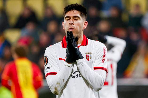 Fran Navarro of SC Braga looks dejected Go Ahead Eagles v SC Braga, UEFA Europa League 2025 26 League Phase MD8, Go Ahead Eagles v SC Braga, Stadion De Adelaarshorst, January 29, 2026, Deventer, Netherlands.