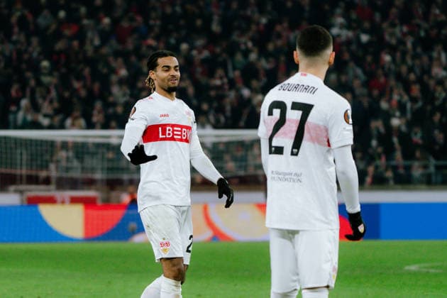 Lorenz Assignon VfB Stuttgart, 22 , Badredine Bouanani VfB Stuttgart, 27 , GER, VfB Stuttgart vs Young Boys Bern, Football, Europa League, Matchday 8, Season 2025 2026, 29 01 2026, GER, VfB Stuttgart vs Young Boys Bern, Football, Europa League, Matchday 8, Season 2025 2026, 29 01 2026, Stuttgart Copyright: xEibner-Pressefoto EdwardxCheungx EP_ECG