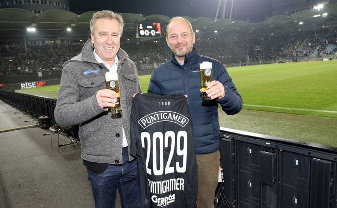 SOCCER - UEFA EL, Sturm vs Brann GRAZ,AUSTRIA,29.JAN.26 - SOCCER - UEFA Europa League, SK Sturm Graz vs SK Brann Bergen. Image shows president Christian Jauk (Sturm) and CIO Hans Boehm (Brau-Union ).  GEPAxpictures xHansxOberlaender