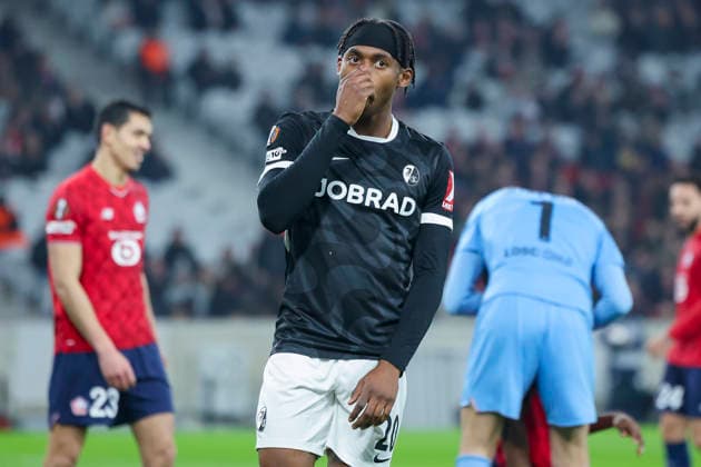 Junior Adamu SC Freiburg looks disappointed, UEFA Europa League 2025 26 League Phase MD8, LOSC Lille v SC Freiburg, Stade Pierre Mauroy on January 29, 2026 in Lille, France Photo by Marco Steinbrenner DeFodi Images Junior Adamu SC Freiburg looks disappointed, UEFA Europa League 2025 26 League Phase MD8, LOSC Lille v SC Freiburg, Stade Pierre Mauroy, January 29, 2026 in Lille, France Photo by Marco Steinbrenner DeFodi Images
