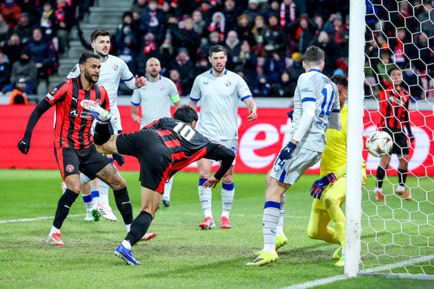 29 01 2026, Football, UEFA Europa League, Matchday 8, FC Midtjylland GNK Dinamo Zagreb, MCH Arena in Herning, Denmark Goal kick header header goal goal to 1 0 by scorer Gue sung Cho FC Midtjylland 10 Regulations prohibit any use of photographs as image sequences and or quasi video Denmark