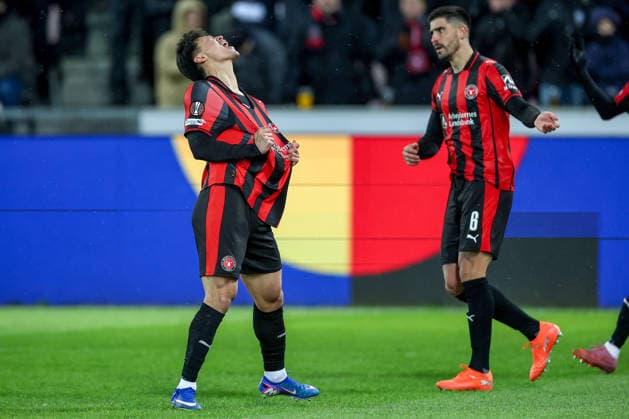 29 01 2026, Football, UEFA Europa League, Matchday 8, FC Midtjylland GNK Dinamo Zagreb, MCH Arena in Herning, Denmark Goal celebration after the 1 0 goal by scorer Gue sung Cho FC Midtjylland 10 Regulations prohibit any use of photographs as image sequences and or quasi video Denmark