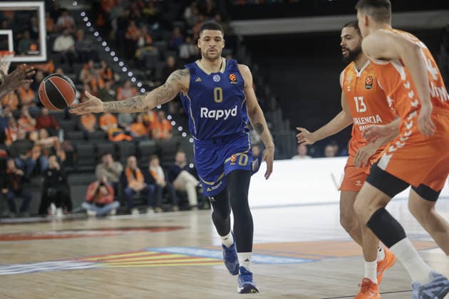 Valencia Basket v Maccabi Tel Aviv - EuroLeague VALENCIA, SPAIN - JANUARY 29: Gabriel Lundberg (0) of Maccabi in action during EuroLeague basketball match between Valencia Basket and Maccabi Rapyd Tel-Aviv in Valencia, Spain, on January 29, 2026. Jose Miguel Fernandez Anadolu Valencia Spain. Editorial use only. Please get in touch for any other usage.  Copyright: x2026xAnadoluxJosexMiguelxFernandezx
