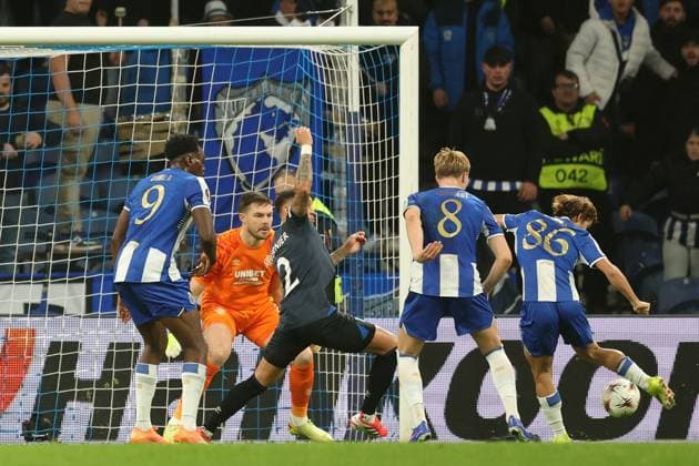 Rodrigo Mora of FC Porto scores past Rangers goalkeeper Jack Butland during UEFA Europa League league phase match at Estadio do Dragao, Porto. Porto v Rangers - UEFA Europa League - Estadio do Dragao, Portugal - 29 Jan 2026Porto Estadio do Dragao Portugal EDITORIAL USE ONLY  Copyright: xRangersxFC Shutterstockx 16488595as