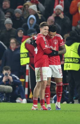 Nottingham Forest v Ferencvarosi TC UEFA Europa League Igor Jesus of Nottingham Forest celebrates scoring the third goal with James McAtee of Nottingham Foresb during the UEFA Europa League match at the City Ground, Nottingham 29 01 2026 UK Newspapers OUT Copyright: xAndyxSumnerx FIL-22875-0046