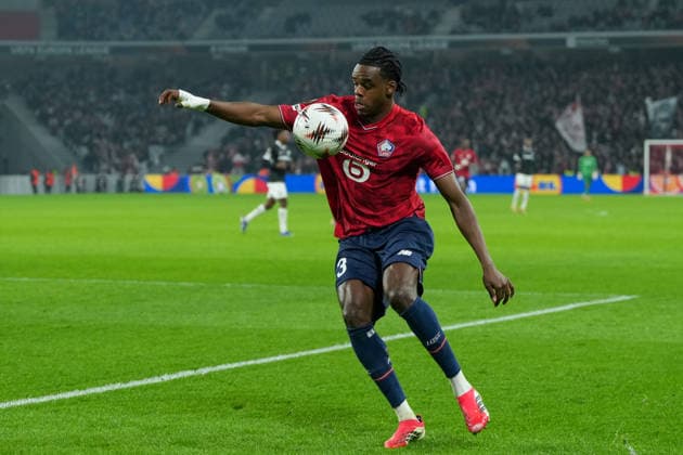 Nathan Ngoy OSC Lille, 03 on the ball , France, Football, UEFA Europa League, Matchday 8, League Phase, 2025 2026, OSC Lille vs SC Freiburg, 29 01 2026, Stade Pierre Mauroy, Lille, France Lille Stade Pierre Mauroy DÃ partements Nord, Hauts de Fra France Copyright: xArnexAmbergx