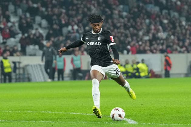 Junior Adamu SC Freiburg, 20 goal chance , France, Football, UEFA Europa League, Matchday 8, League phase, 2025 2026, OSC Lille vs SC Freiburg, 29 01 2026, Stade Pierre Mauroy, Lille, France Lille Stade Pierre Mauroy DÃ partements Nord, Hauts de Fra France Copyright: xArnexAmbergx