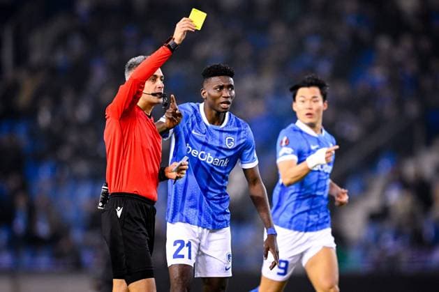 KRC Genk v Malmo - UEFA Europa League GENK, BELGIUM - JANUARY 29 : Referee Fesnic Horatiu and Bangoura Sory Ibrahima midfielder of KRC Genk during the UEFA Europa League 2025 26 League Phase MD8 match between KRC Genk and Malmo on January 29, 2026 in Genk, Belgium, 29 01 2026  Copyright: xTomasxSiskx