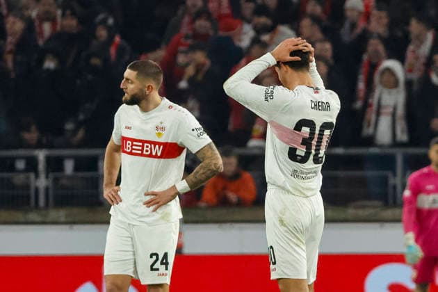 Jeff Chabot VfB Stuttgart, 24 and Chema VfB Stuttgart, 30 after the 2 2 , Germany, Football, UEFA Europa League, Matchday 8, 2025 2026, VfB Stuttgart vs Young Boys Bern, 29 01 2026, Stuttgart MHP Arena Germany Copyright: xGrantxHubbsx