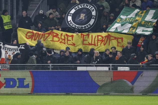 DEVENTER , 29-01-2026 , Stadium De Adelaarshorst , season 2025 2026 , UEFA Europa League League phase . match between Go Ahead Eagles and SC Braga, Picture shows banner in the stand Go Ahead Eagles - Braga  x201172743x Copyright: