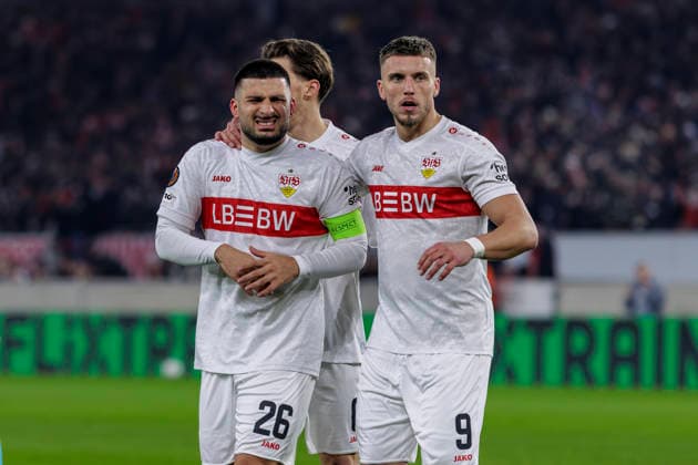 Stuttgart, Germany January 29, 2026 Europa League 2025 2026 VfB Stuttgart vs Young Boys Bern In the picture from left goal scorer Deniz Undav VfB celebrates after his goal to 1 0 with Ermedin Demirovic VfB MHP Arena Baden Württemberg Copyright: xFotostandx xSchäferx