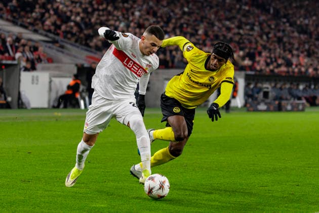Stuttgart, Germany January 29, 2026 Europa League 2025 2026 VfB Stuttgart vs Young Boys Bern In the picture from left in the duel Badredine Bouanani VfB and Joel Monteiro YB MHP Arena Baden Württemberg Copyright: xFotostandx xSchäferx