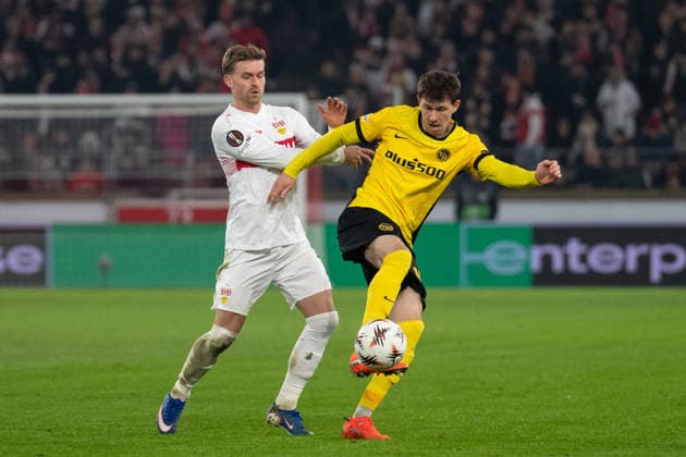 from left in duel Maximilian Mittelstaedt VfB Stuttgart, 07 , Christian Fassnacht BSC Young Boys Bern, 16 GER, VfB Stuttgart vs BSC Young Boys Bern, Football, UEFA Europa League, Men, Matchday 8, Season 2025 2026, 29 01 2026, GER, VfB Stuttgart vs BSC Young Boys Bern, Football, UEFA Europa League, Men, Matchday 8, Season 2025 2026, 29 01 2026 Stuttgart Copyright: xEibner-Pressefoto WolfgangxFrankx EP_WFK