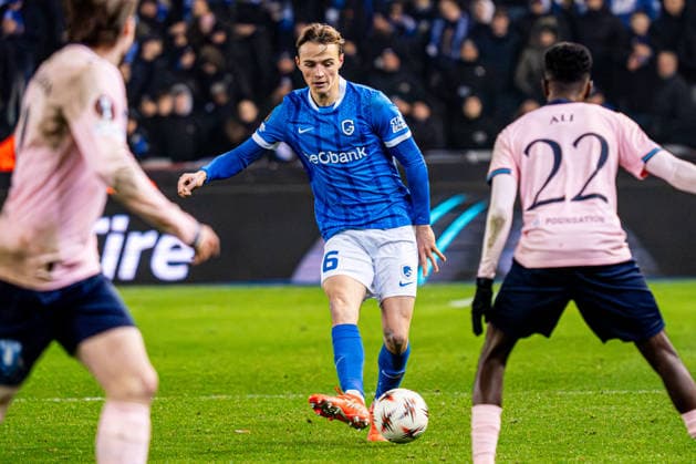 2026-01-29 KRC Genk v Malmo FF - UEFA Europa League 2025 26 League Phase MD8 GENK, BELGIUM - JANUARY 29: Matte Smets of KRC Genk makes a pass during the UEFA Europa League 2025 26 League Phase MD8 match between KRC Genk and Malmo FF at Cegeka Arena on January 29, 2026 in Genk, Belgium. (Photo by Gabriel Calvino Alonso BSR Agency) Genk Belgium Content not available for redistribution in The Netherlands directly or indirectly through any third parties. Copyright: xBSRxAgencyx