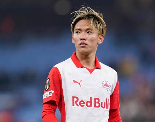 Birmingham, England, 29th January 2026. Sota Kitano of Red Bull Salzburg in action during the Aston Villa vs FC Salzburg UEFA Europa League match at Villa Park, Birmingham. Picture credit should read: Andrew Yates Sportimage EDITORIAL USE ONLY. No use with unauthorised audio, video, data, fixture lists, club league logos or live services. Online in-match use limited to 120 images, no video emulation. No use in betting, games or single club league player publications. SPI_055_AY_Villa_Salzburg SPI-4490-0054