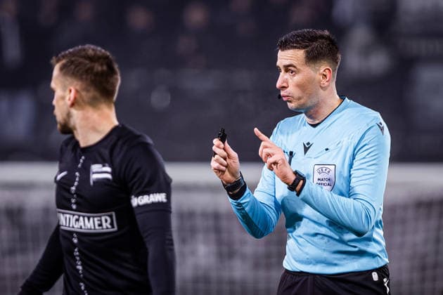STURM GRAZ - BRANN BERGEN Referee Juxhin Xhaja during the league phase of UEFA Europa league football match between SK Sturm Graz and SK Brann Bergen. Graz, Austria, January 29, 2026. Photo by Branislav Racko Copyright: xx 080A0752