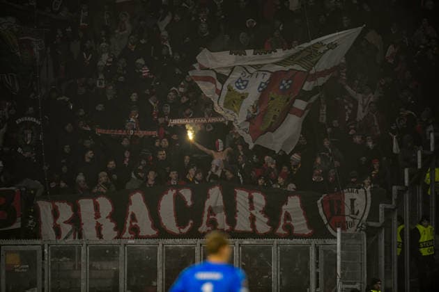 2026-01-29 - Europa League match DEVENTER, NETHERLANDS - JANUARY 29: fans of Braga during the Europa League match at the De Adelaarshorst on January 29, 2026 in Deventer, Netherlands Deventer De Adelaarshorst Netherlands Content not available for redistribution in The Netherlands directly or indirectly through any third parties. Copyright: xDennisxBresserx