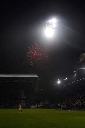 2026-01-29 - Europa League match DEVENTER, NETHERLANDS - JANUARY 29: fireworks thrown on the field by fans of Go Ahead Eagles during the Europa League match at the De Adelaarshorst on January 29, 2026 in Deventer, Netherlands Deventer De Adelaarshorst Netherlands Content not available for redistribution in The Netherlands directly or indirectly through any third parties. Copyright: xDennisxBresserx