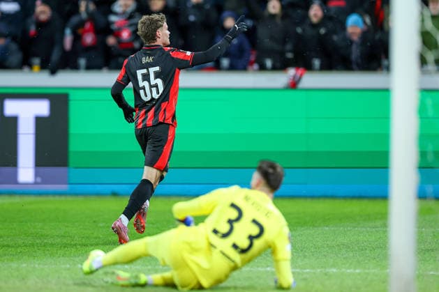 29 01 2026, Football, UEFA Europa League, Matchday 8, FC Midtjylland GNK Dinamo Zagreb, MCH Arena in Herning, Denmark Goal celebration after the 2-0 goal by scorer Victor Bak FC Midtjylland 55 together with Regulations prohibit any use of photographs as image sequences and or quasi video Denmark