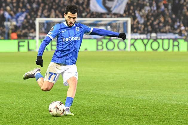 Genk s Zakaria El Ouahdi pictured in action during a soccer game between Belgian soccer team KRC Genk and Swedish team Malmo FF, in Genk, on Thursday 29 January 2026, on day eight of the League phase of the UEFA Europa League tournament. JILLxDELSAUX  x159654093x