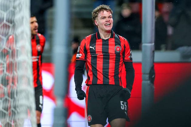 29 01 2026, Football, UEFA Europa League, Matchday 8, FC Midtjylland GNK Dinamo Zagreb, MCH Arena in Herning, Denmark Goal celebration after the 2-0 goal by scorer Victor Bak FC Midtjylland 55 together with Regulations prohibit any use of photographs as image sequences and or quasi video Denmark