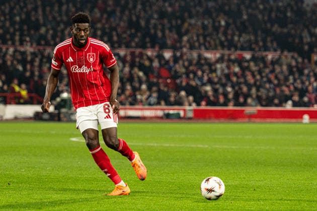 29th January 2026; The City Ground, Nottingham, England; UEFA Europa League Football, Nottingham Forest versus Ferencvarosi; Ibrahim Sangare of Nottingham Forest passes the ball  GodfreyxPitt Content restricted for UK based newspaper