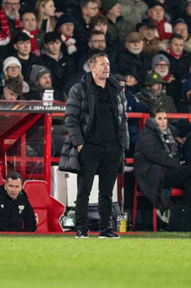 29th January 2026; The City Ground, Nottingham, England; UEFA Europa League Football, Nottingham Forest versus Ferencvarosi; Ferencvarosi TC Head Coach Robbie Keane watches play  GodfreyxPitt Content restricted for UK based newspaper