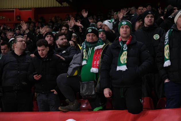 Ferencvaros TC fans seen during the UEFA Europa league football match between Nottingham Forest and Ferencvaros TC at the City Ground in Nottingham. Copyright: xPaulxBonser SportsxPressxPhotox Sportspressphoto_SPR86801