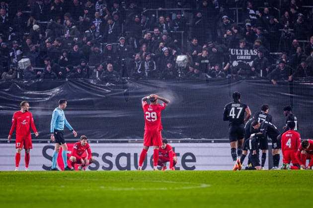 STURM GRAZ - BRANN BERGEN Players of Brann Noah Holm, Nana Kwame Boakye after Otar Kiteishvili scored a goal during the league phase of UEFA Europa league football match between SK Sturm Graz and SK Brann Bergen. Graz, Austria, January 29, 2026. Photo by Branislav Racko Copyright: xx 080A1076