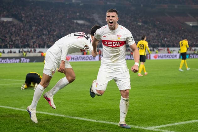 Goal for 3 2 by Chema Andreas VfB Stuttgart, 30 , Cheers, Goal celebration with Ermedin Demirovic VfB Stuttgart, 09 GER, VfB Stuttgart vs BSC Young Boys Bern, Football, UEFA Europa League, Men, Matchday 8, Season 2025 2026, 29 01 2026, GER, VfB Stuttgart vs BSC Young Boys Bern, Football, UEFA Europa League, Men, Matchday 8, Season 2025 2026, 29 01 2026 Stuttgart Copyright: xEibner-Pressefoto WolfgangxFrankx EP_WFK