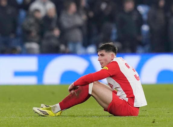 Birmingham, England, 29th January 2026. Tim Trummer of Red Bull Salzburg dejected during the Aston Villa vs FC Salzburg UEFA Europa League match at Villa Park, Birmingham. Picture credit should read: Andrew Yates Sportimage EDITORIAL USE ONLY. No use with unauthorised audio, video, data, fixture lists, club league logos or live services. Online in-match use limited to 120 images, no video emulation. No use in betting, games or single club league player publications. SPI_069_AY_Villa_Salzburgx SPI-4490-0073