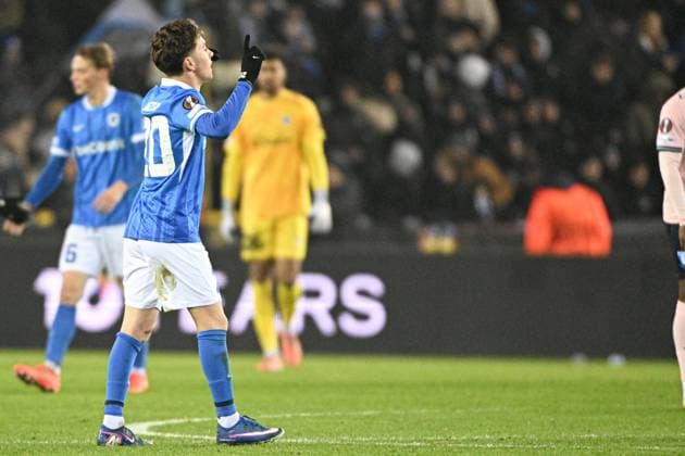 Genk s Konstantinos Kos Karetsas celebrates after a soccer game between Belgian soccer team KRC Genk and Swedish team Malmo FF, in Genk, on Thursday 29 January 2026, on day eight of the League phase of the UEFA Europa League tournament. JILLxDELSAUX  x159657633x