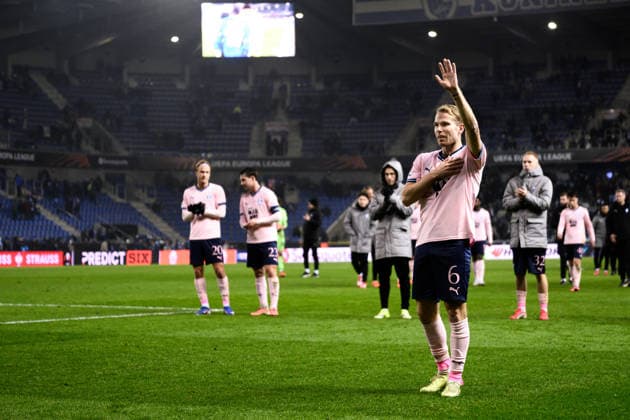 260129 Oscar Lewicki of Malmö FF after the UEFA Europa League football match between KRC Genk and Malmö FF on January 29, 2026 in Genk Photo Simon Hastegard BILDBYRAN kod SH SH0684 fotboll football soccer fotball uefa europa league europa league krc genk malmö ff bbeng  Copyright: SIMONxHASTEGARD BB260129SH084